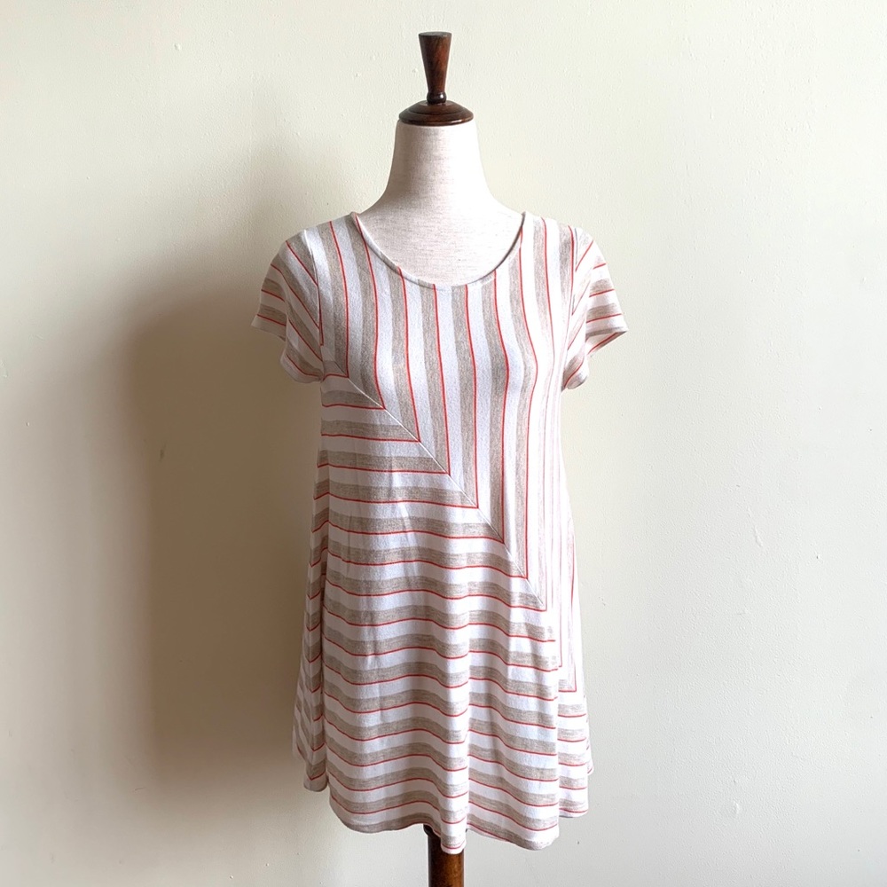 PUELLA ANTHROPOLOGIE Striped tunic top orange cream Medium Long shirt Asymmetric